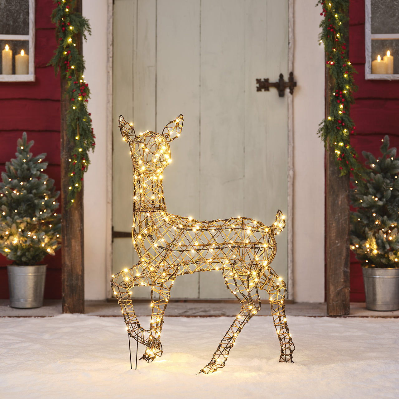 88cm Dual LED Studley Rattan Doe Light Up Reindeer