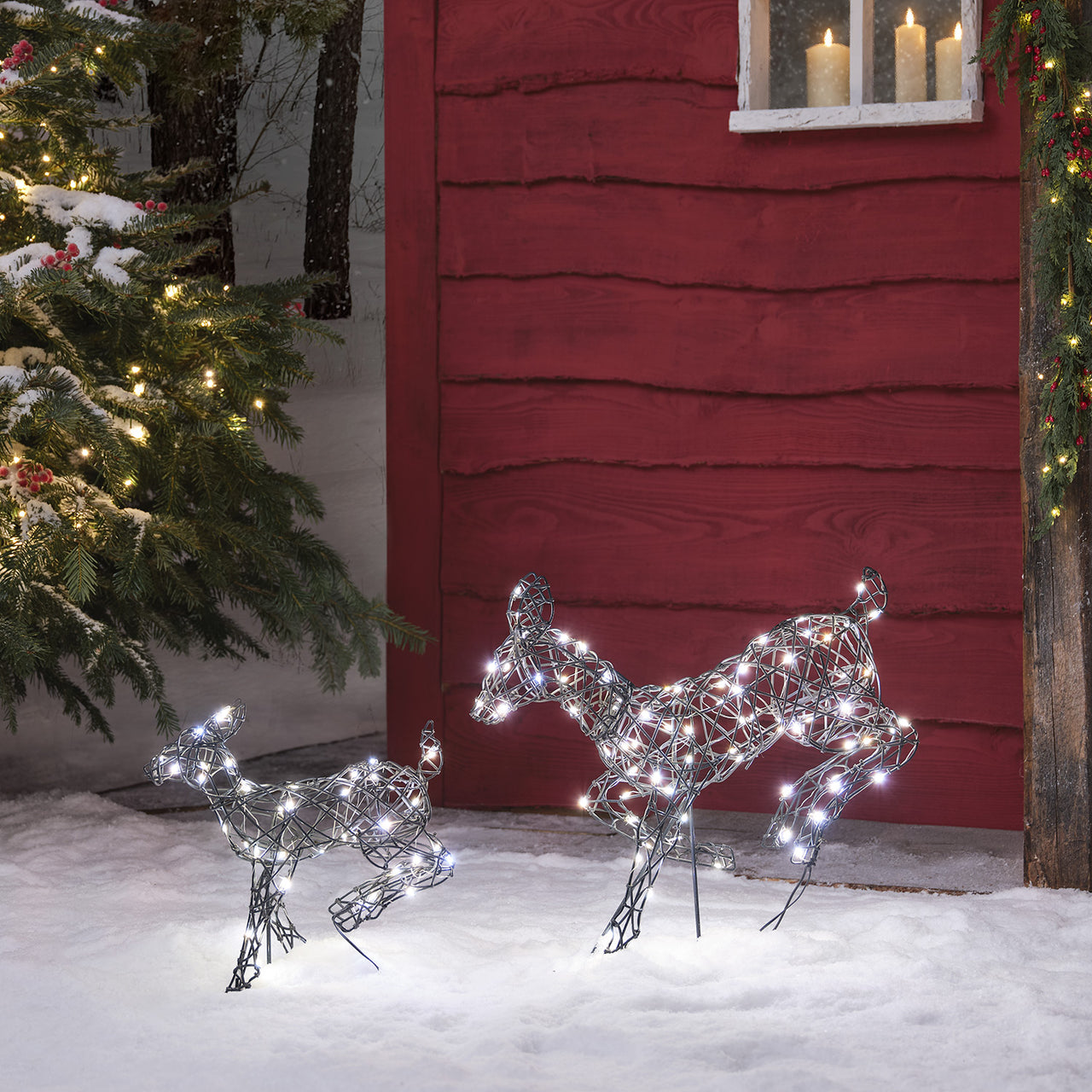 Mini Harlow Leaping Doe & Fawn Light Up Reindeer Duo