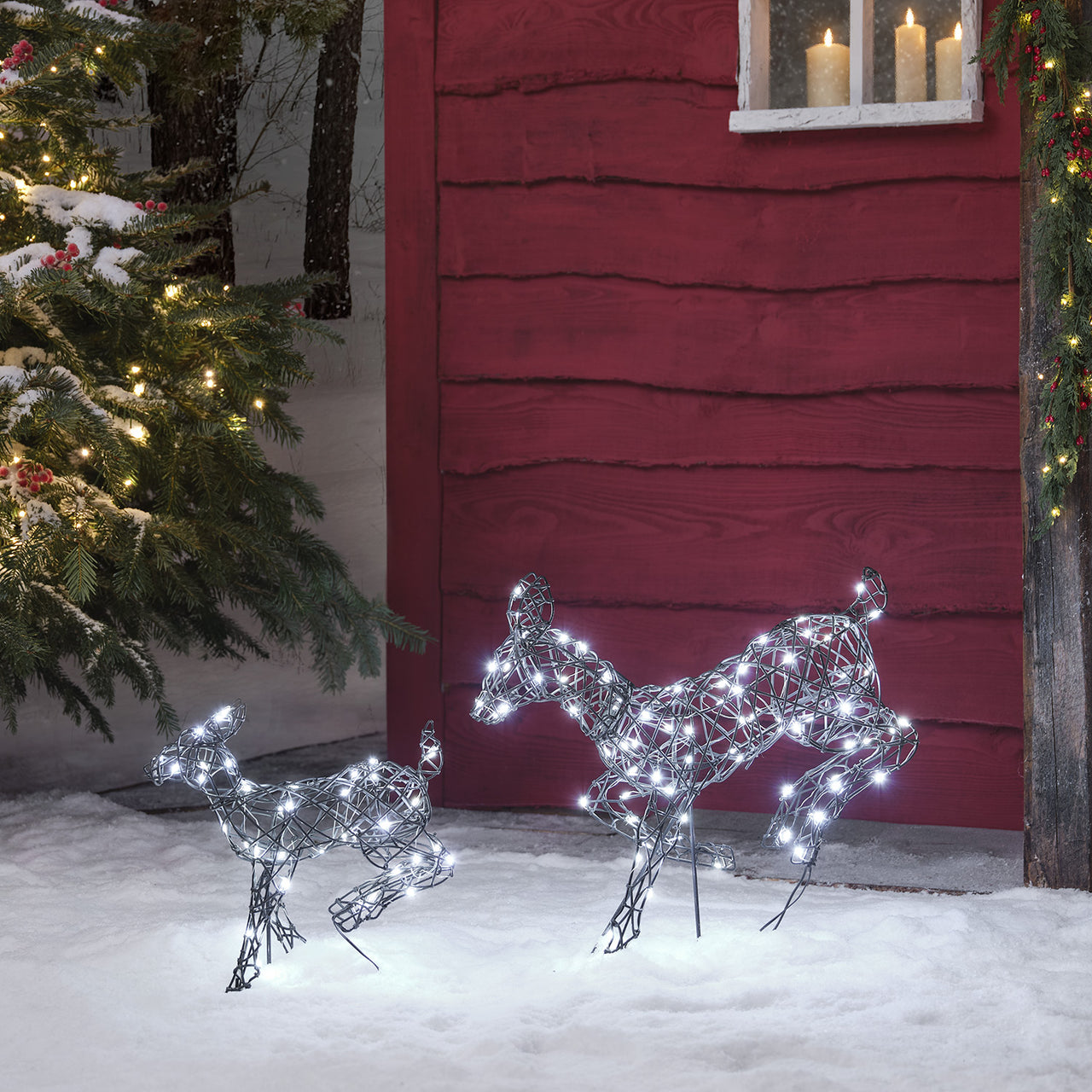 Mini Harlow Leaping Doe & Fawn Light Up Reindeer Duo