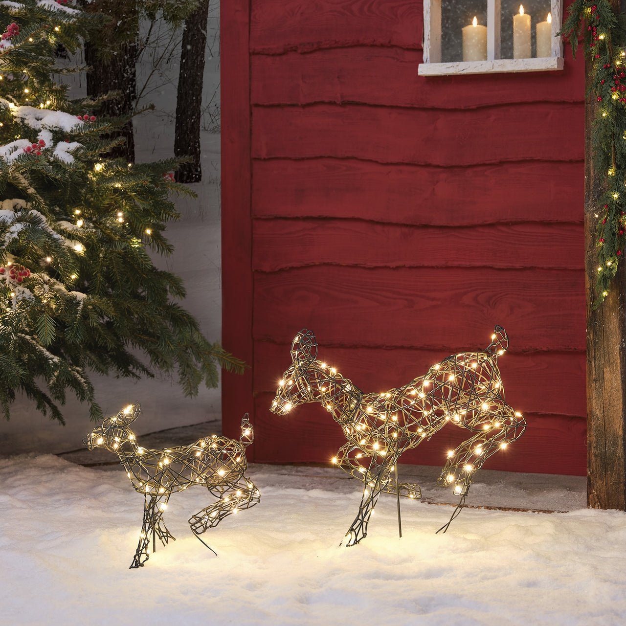 Mini Harlow Leaping Doe & Fawn Light Up Reindeer Duo