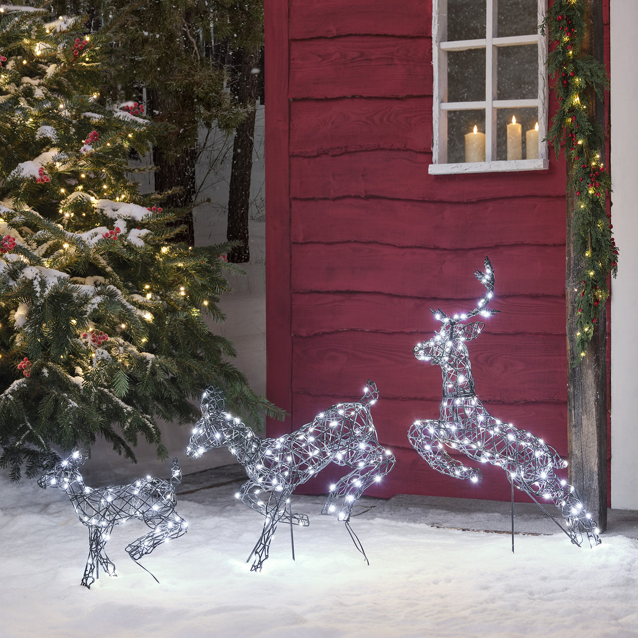 Mini Harlow Leaping Doe & Fawn Light Up Reindeer Duo