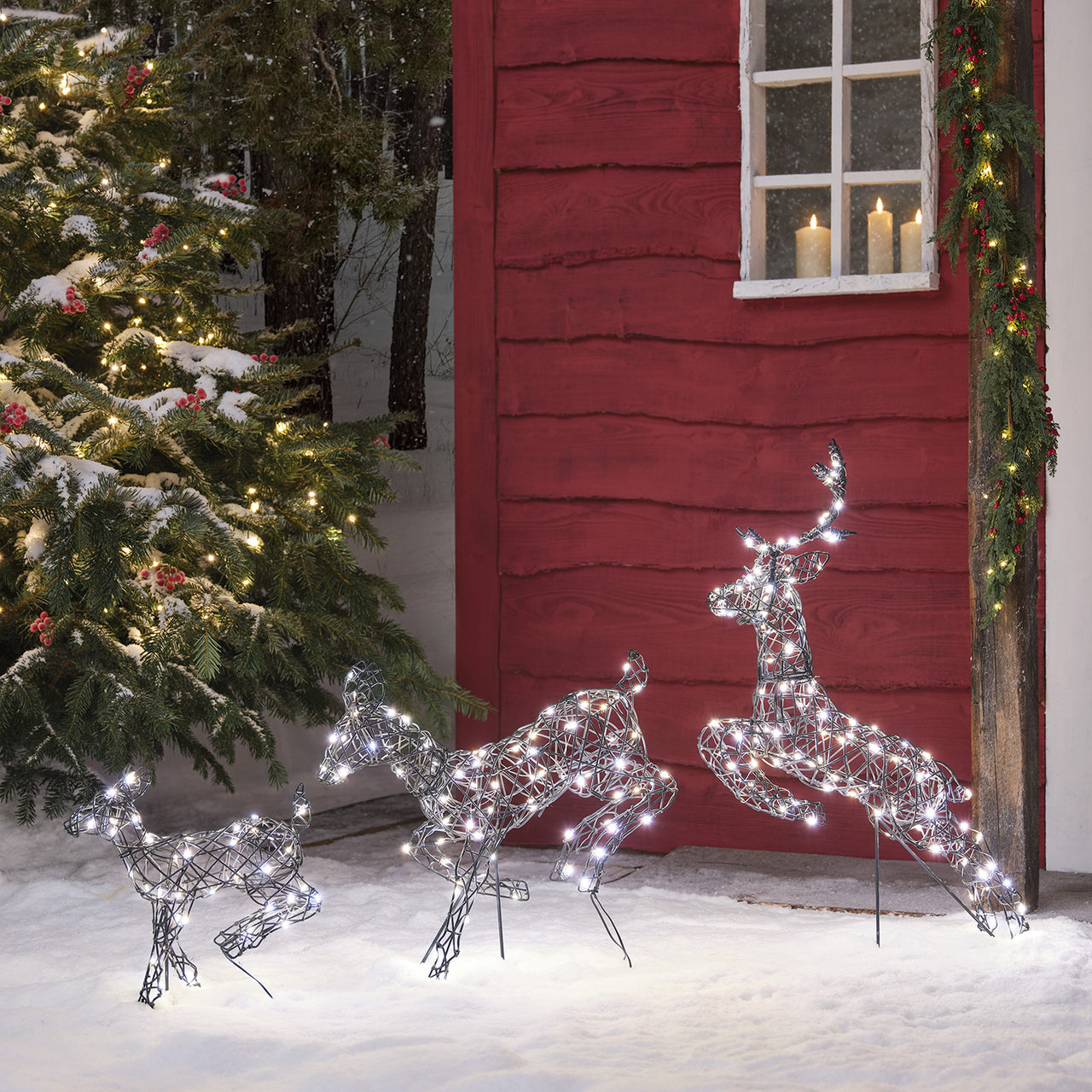 Mini Harlow Leaping Doe & Fawn Light Up Reindeer Duo