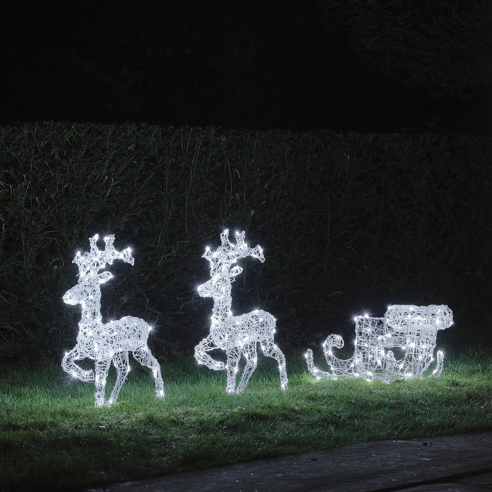 62cm Staithes Warm White Light Up Reindeer & Sleigh