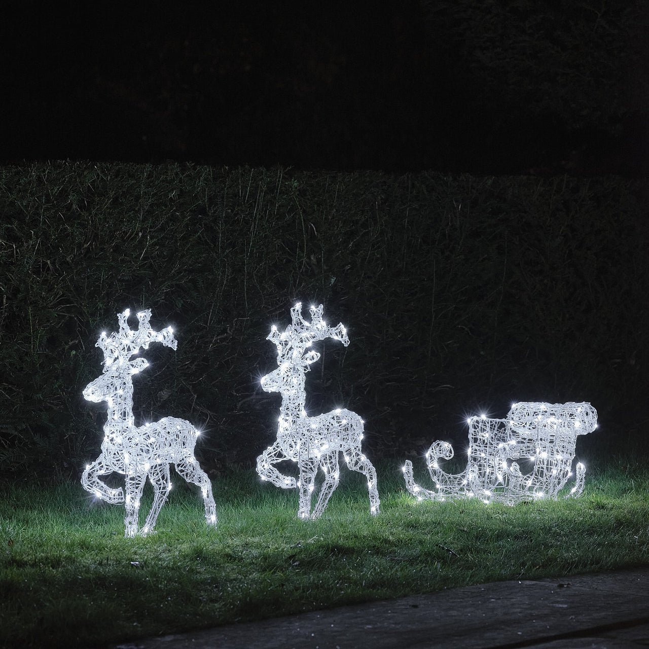 62cm Staithes Warm White Light Up Reindeer & Sleigh