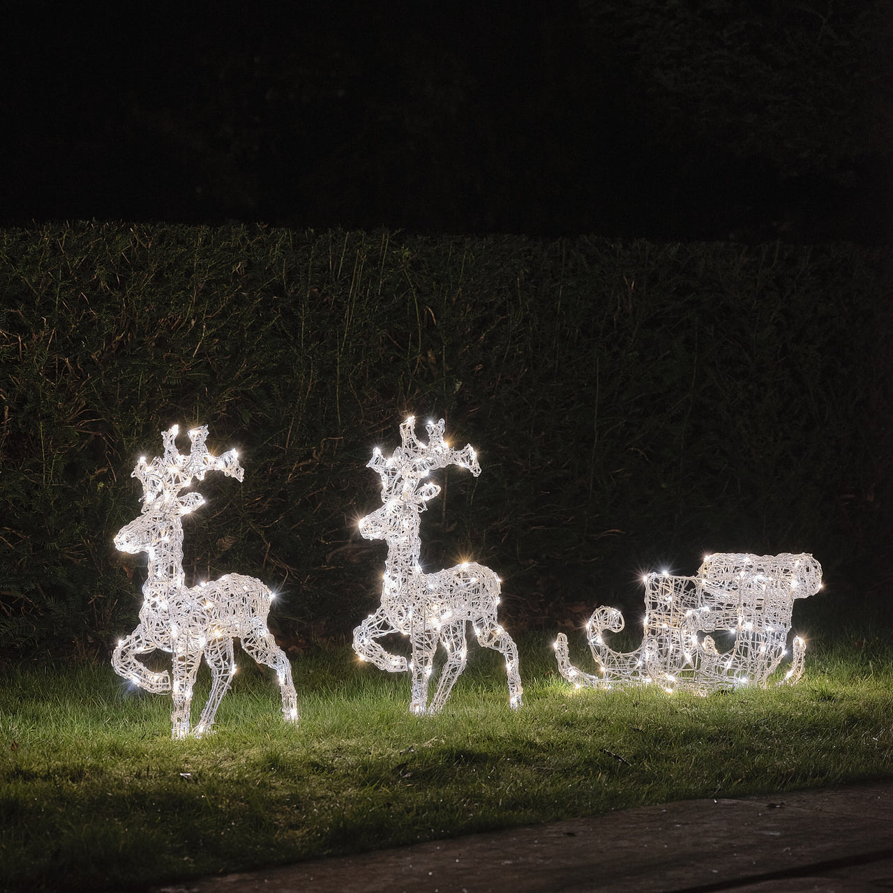 62cm Staithes Warm White Light Up Reindeer & Sleigh