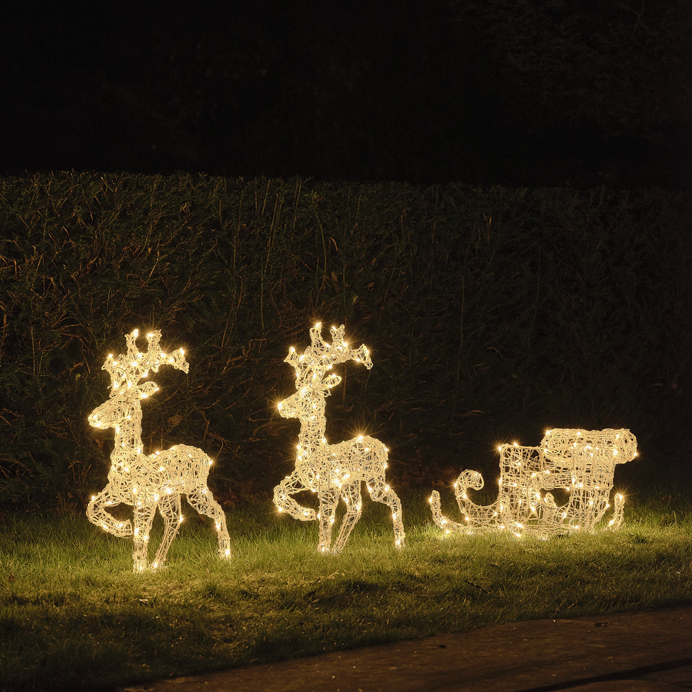 62cm Staithes Warm White Light Up Reindeer & Sleigh