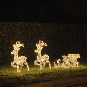 62cm Staithes Warm White Light Up Reindeer & Sleigh