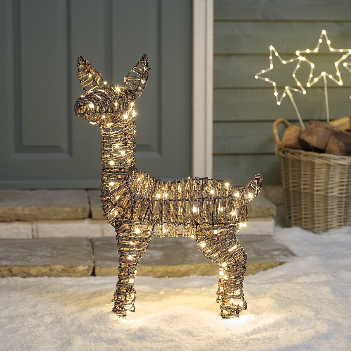 62cm Dual LED Pateley Rattan Fawn Light Up Reindeer