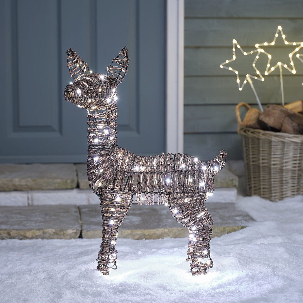 62cm Dual LED Pateley Rattan Fawn Light Up Reindeer