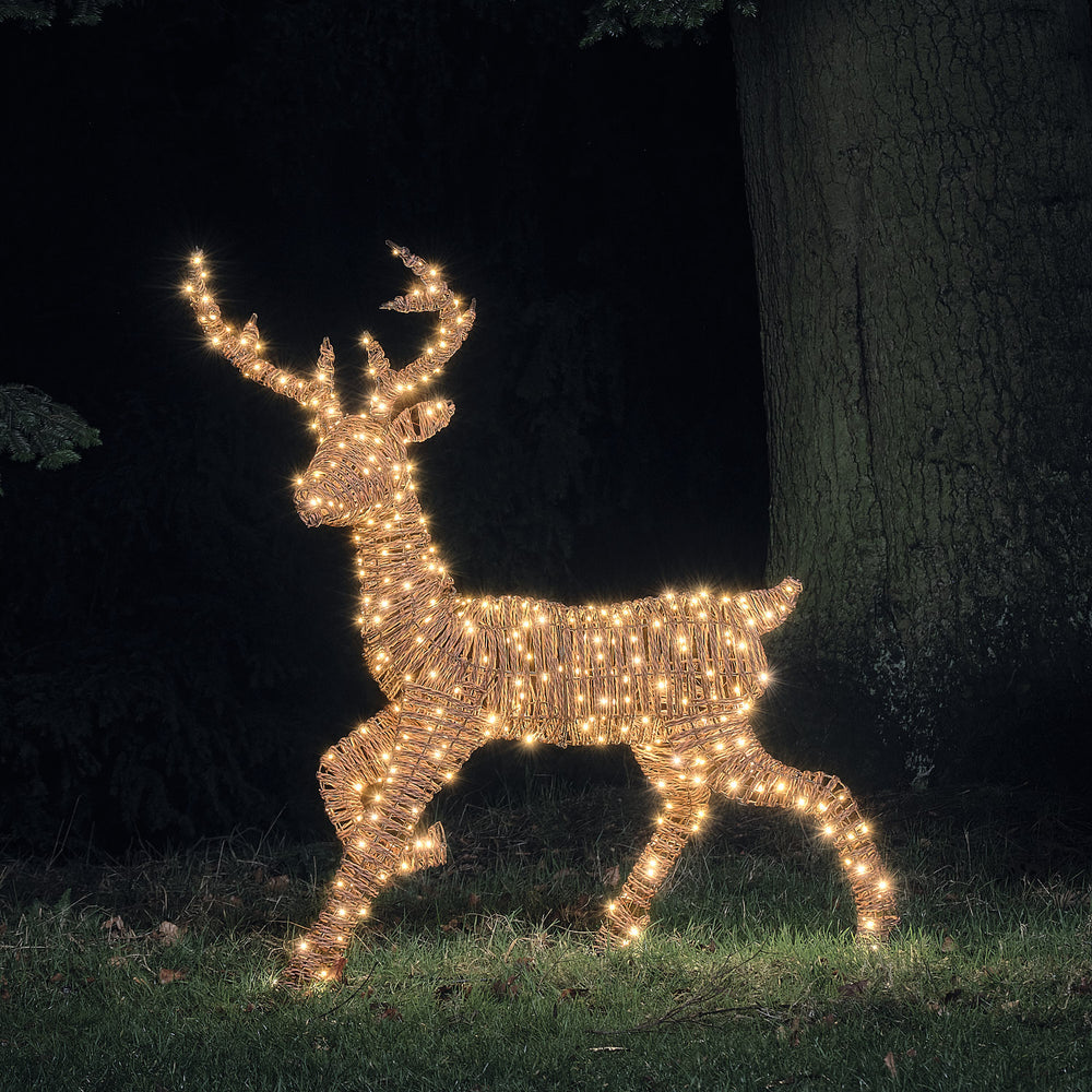1.25m Dual LED Pateley Rattan Stag Light Up Reindeer