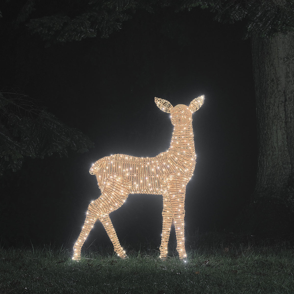 1.1m XL Dual LED Leyburn Rattan Doe Light Up Reindeer