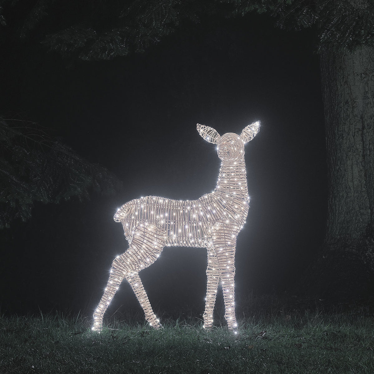 1.1m XL Dual LED Leyburn Rattan Doe Light Up Reindeer