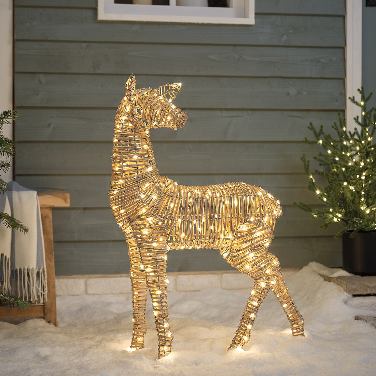 80cm XL Dual LED Leyburn Rattan Fawn Light Up Reindeer