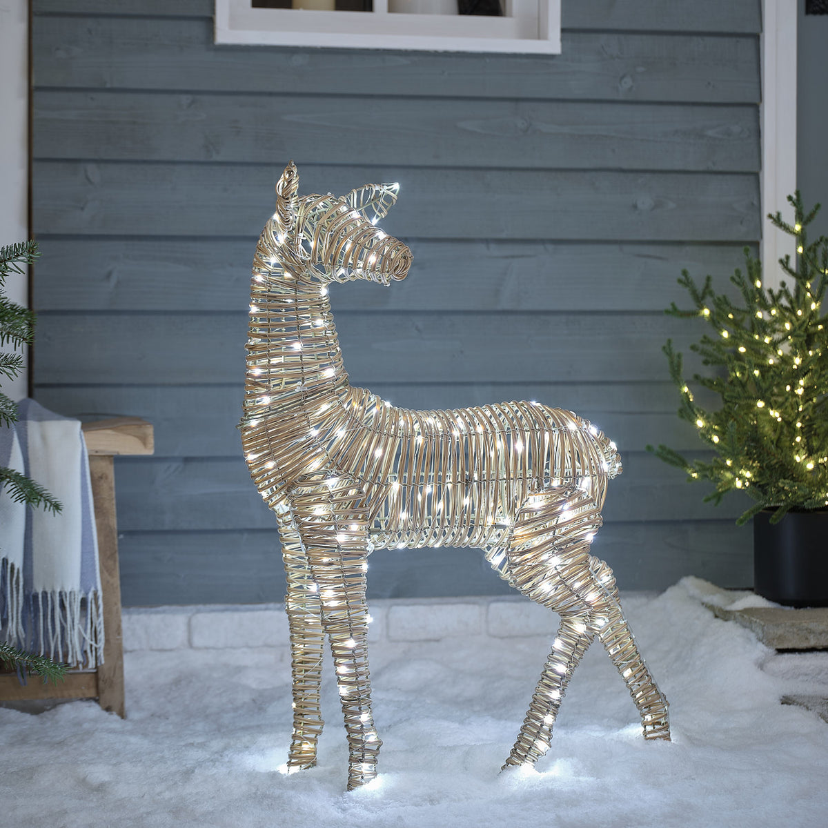 80cm XL Dual LED Leyburn Rattan Fawn Light Up Reindeer