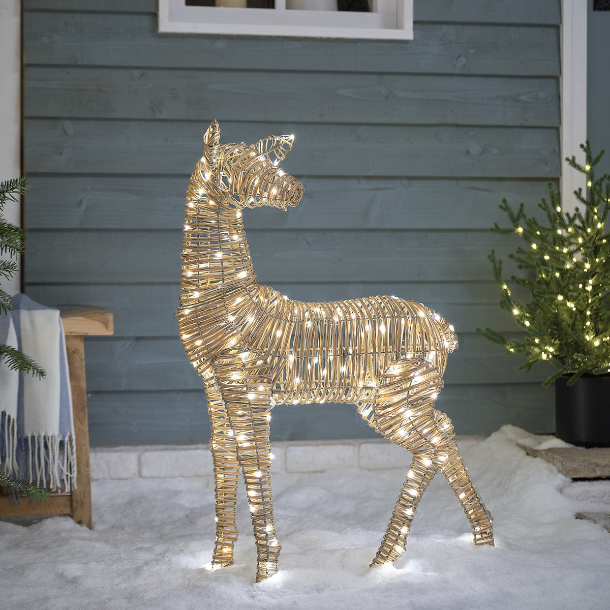 80cm XL Dual LED Leyburn Rattan Fawn Light Up Reindeer