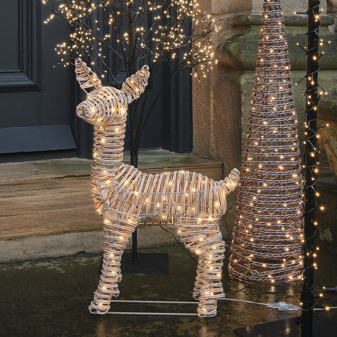 62cm Dual LED Leyburn Rattan Fawn Light Up Reindeer