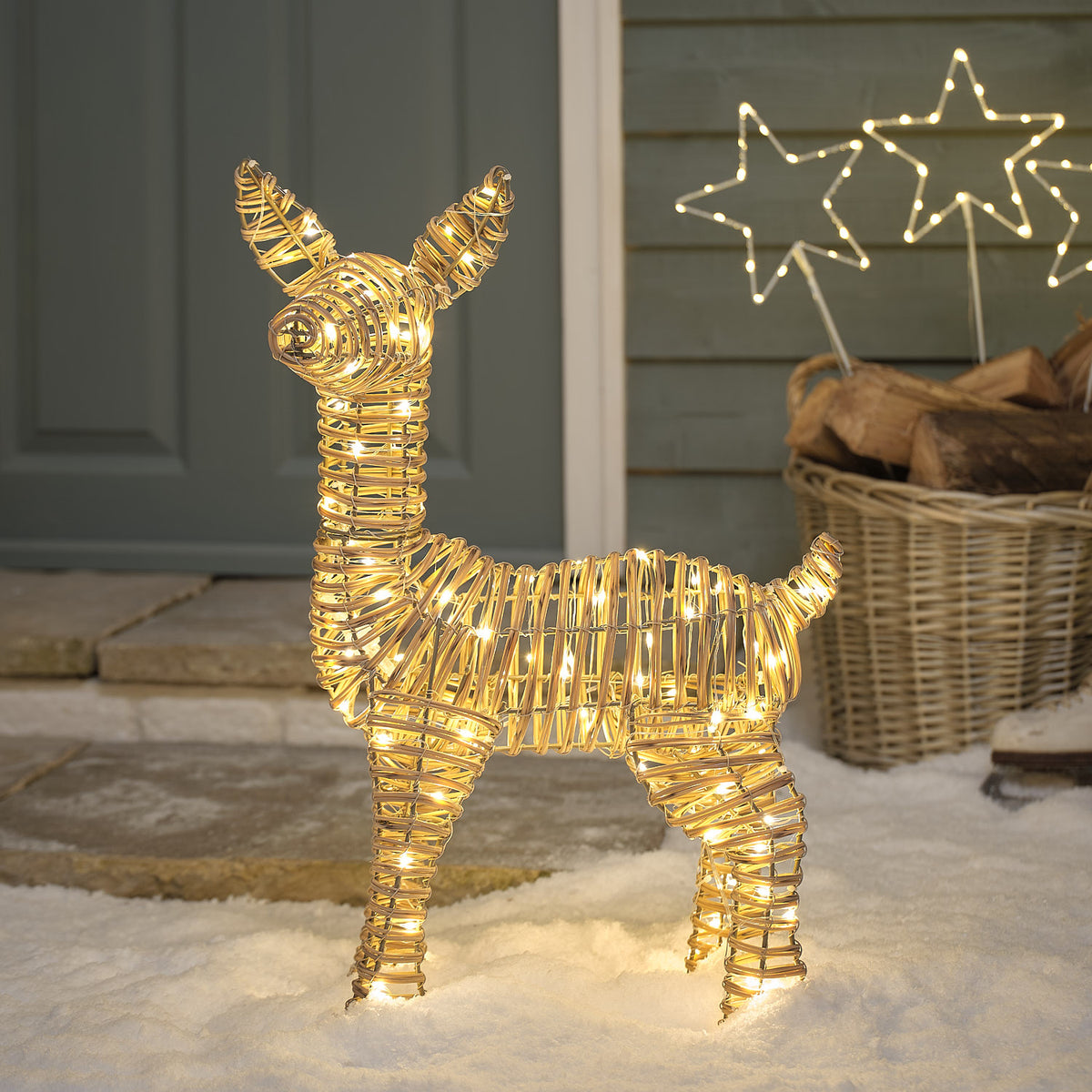 62cm Dual LED Leyburn Rattan Fawn Light Up Reindeer