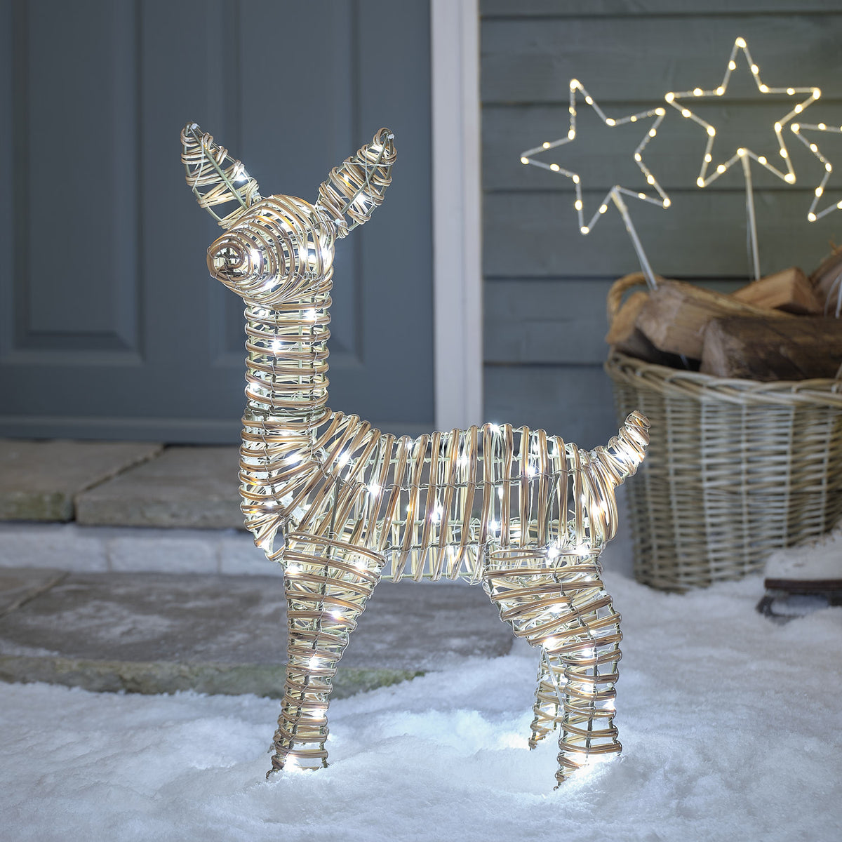 62cm Dual LED Leyburn Rattan Fawn Light Up Reindeer