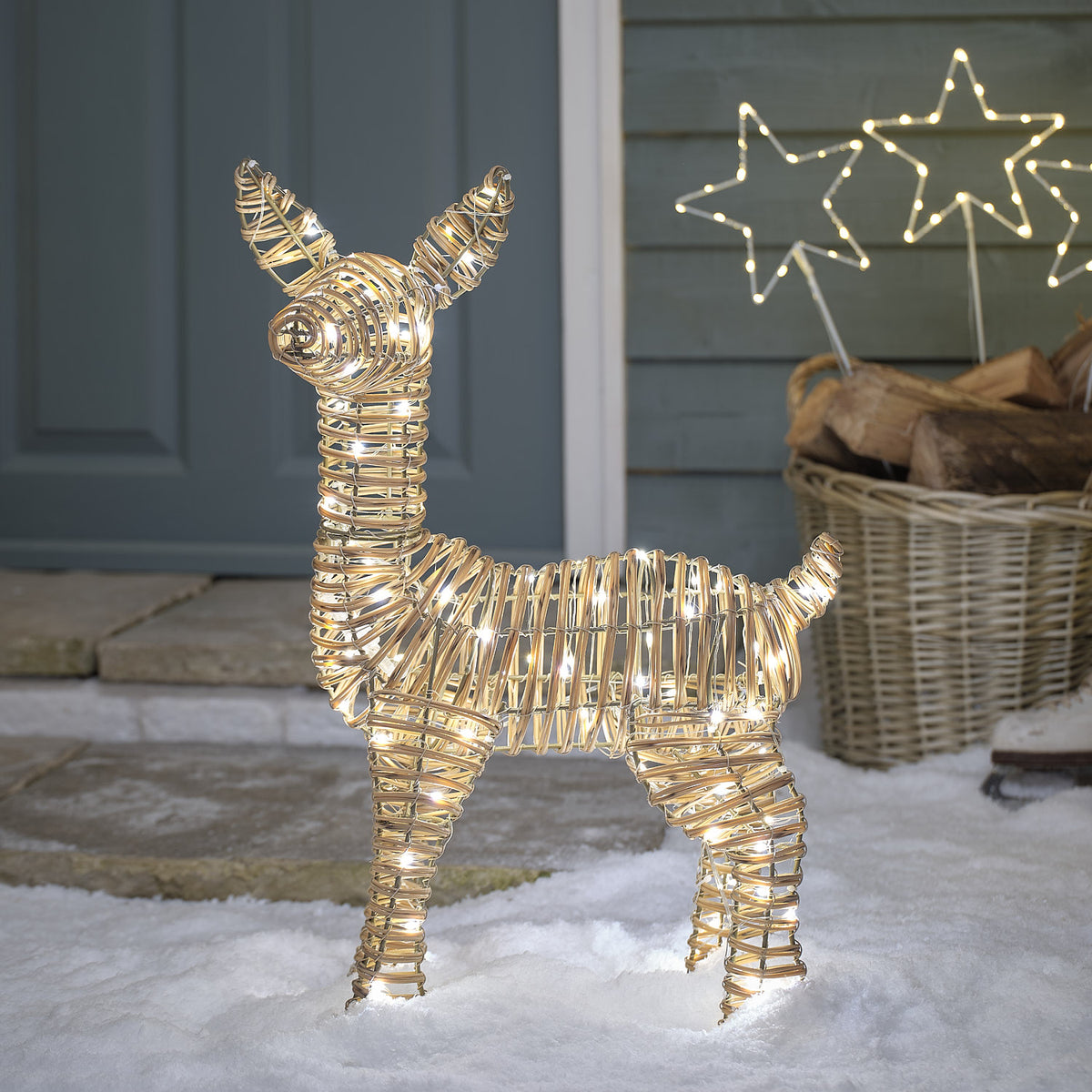 Leyburn Dual LED Rattan Set of 4 Light Up Reindeer Family