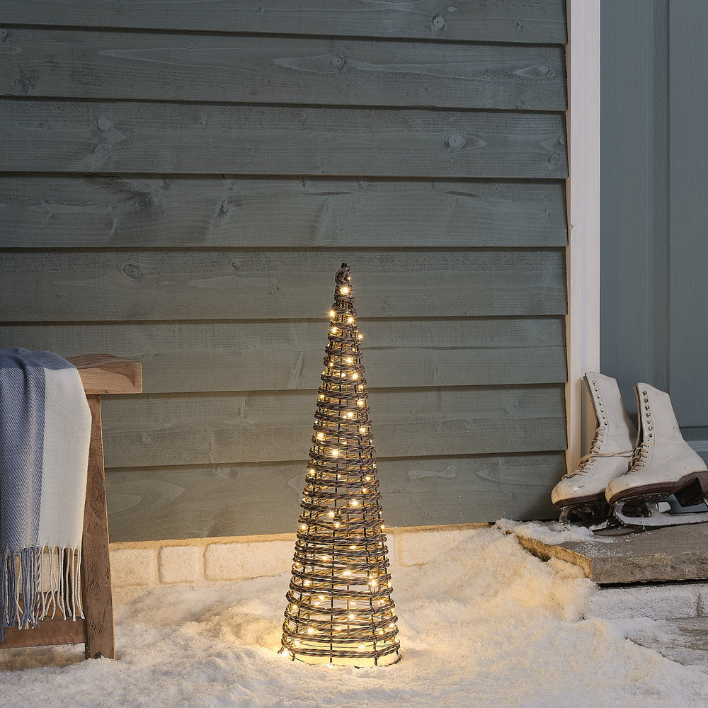 60cm Dual LED Pateley Rattan Cone Outdoor Christmas Decoration