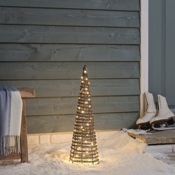 60cm Dual LED Pateley Rattan Cone Outdoor Christmas Decoration