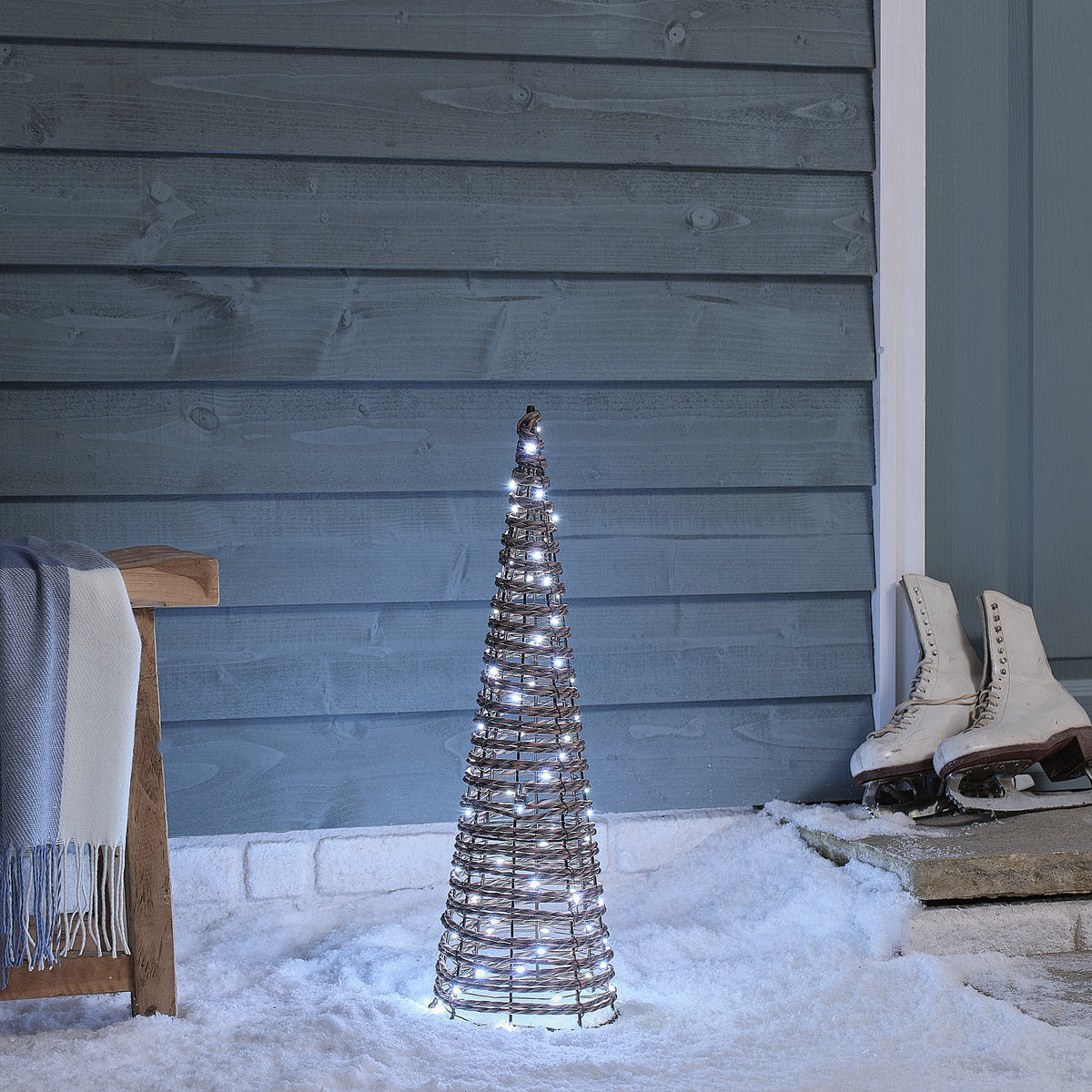 60cm Dual LED Pateley Rattan Cone Outdoor Christmas Decoration