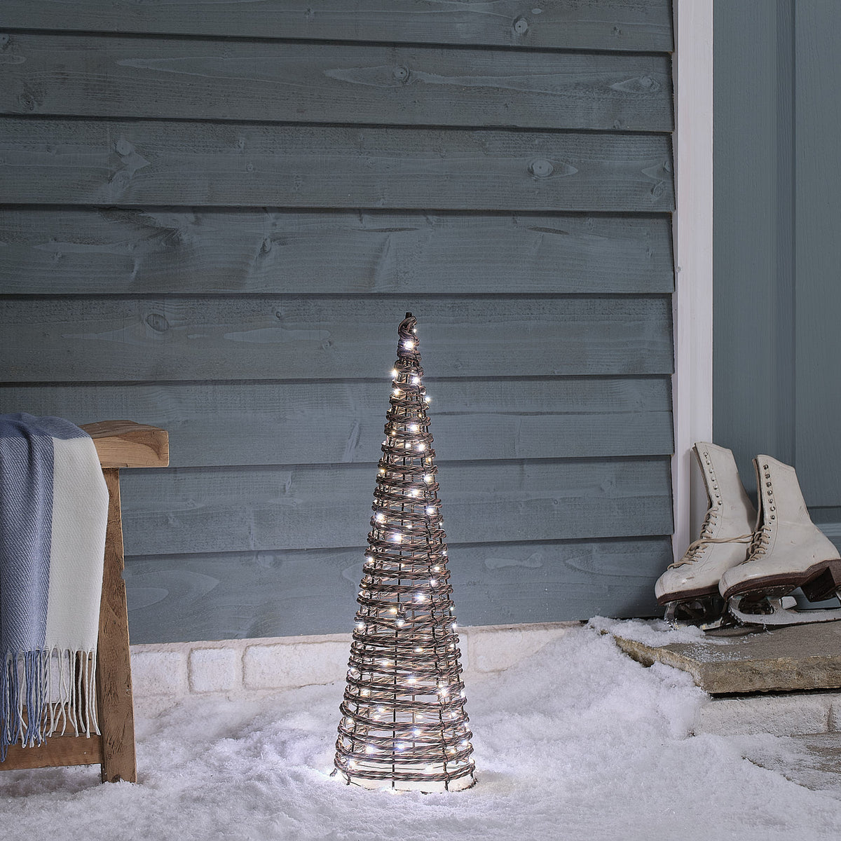 60cm Dual LED Pateley Rattan Cone Outdoor Christmas Decoration