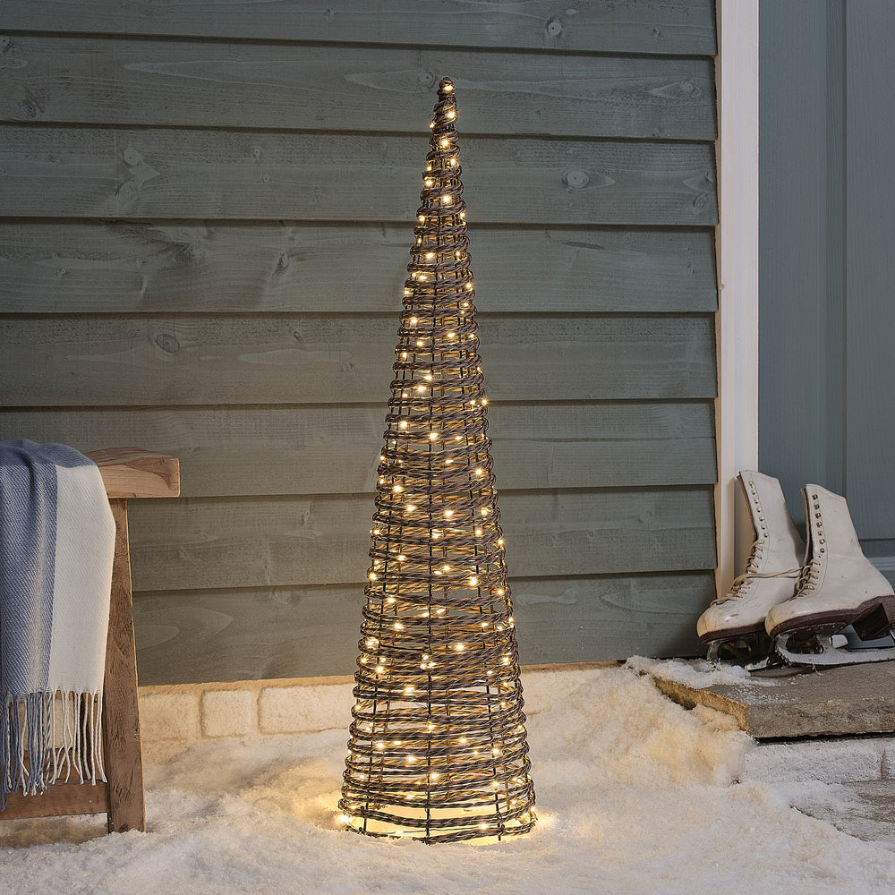 90cm Dual LED Pateley Rattan Cone Outdoor Christmas Decoration