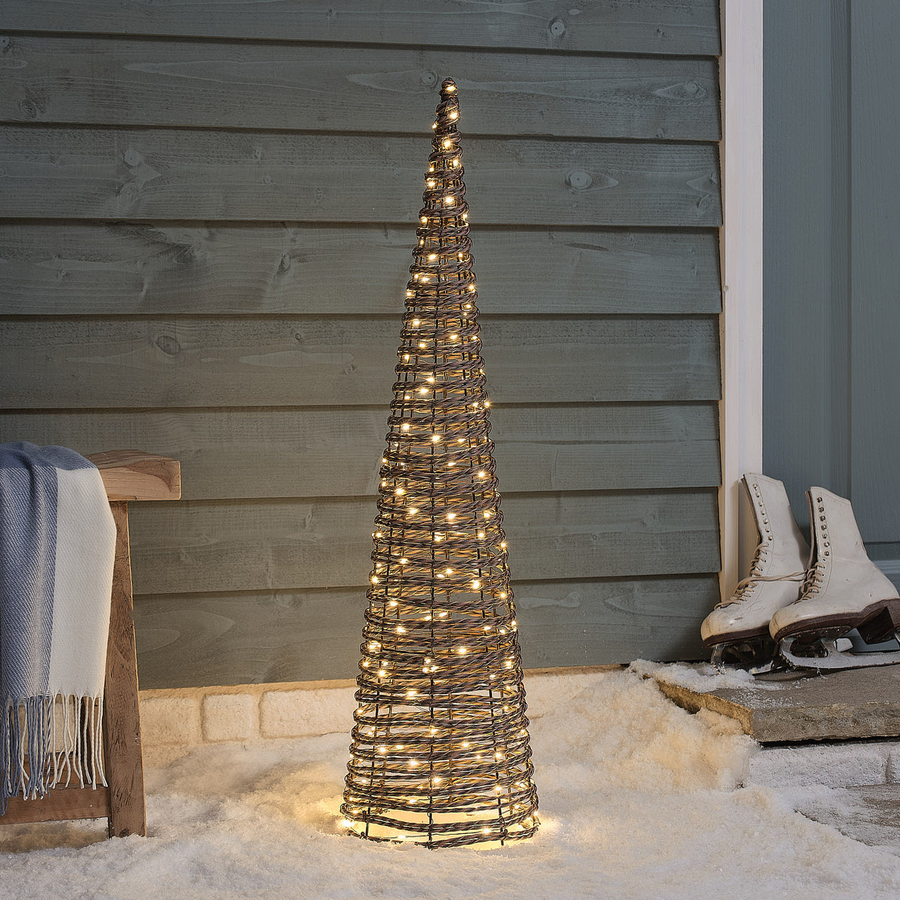 90cm Dual LED Pateley Rattan Cone Outdoor Christmas Decoration