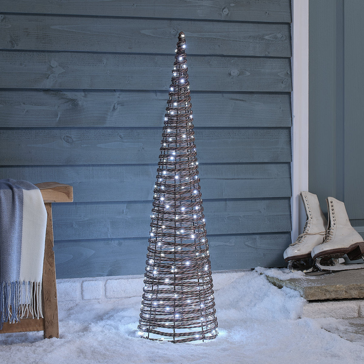 90cm Dual LED Pateley Rattan Cone Outdoor Christmas Decoration