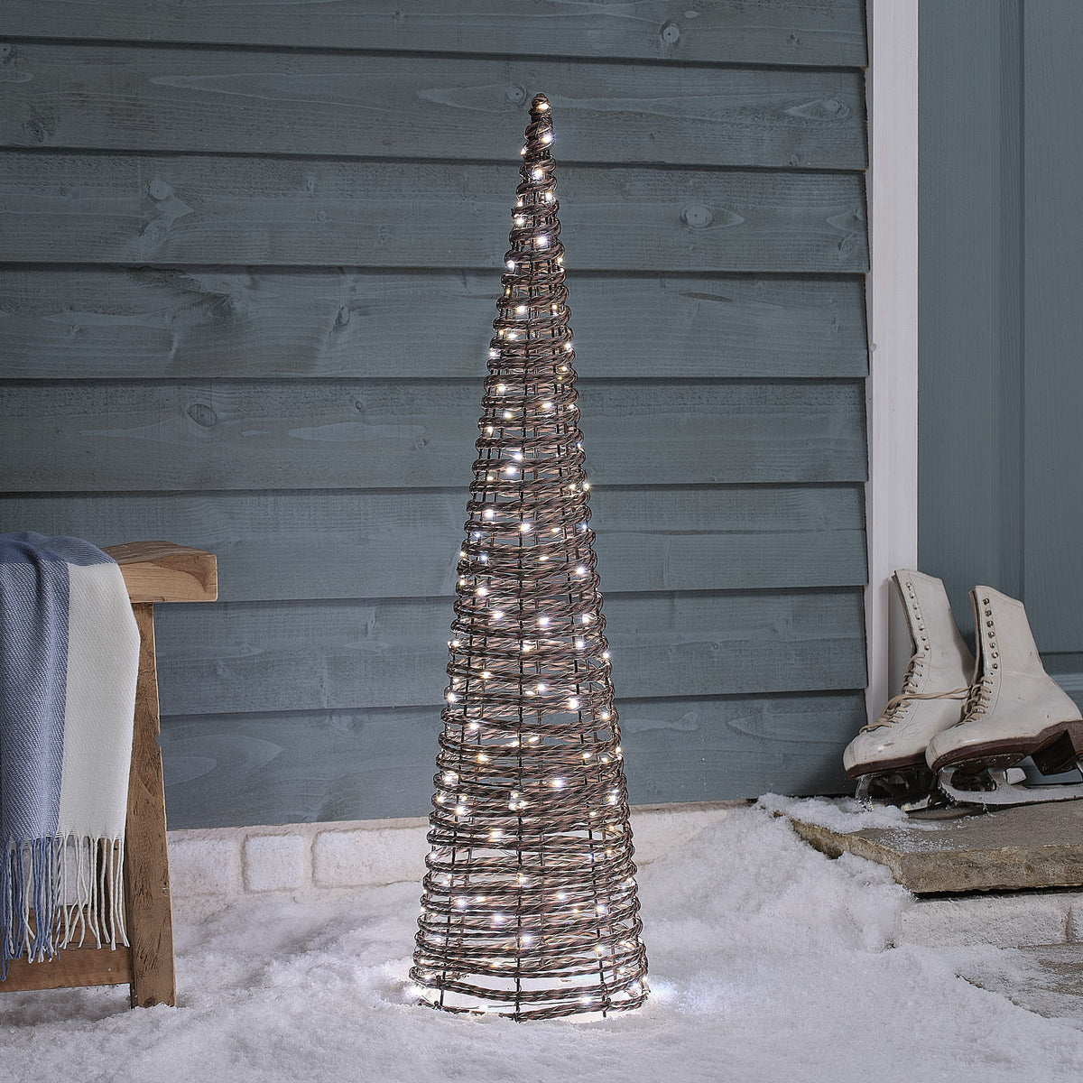 90cm Dual LED Pateley Rattan Cone Outdoor Christmas Decoration