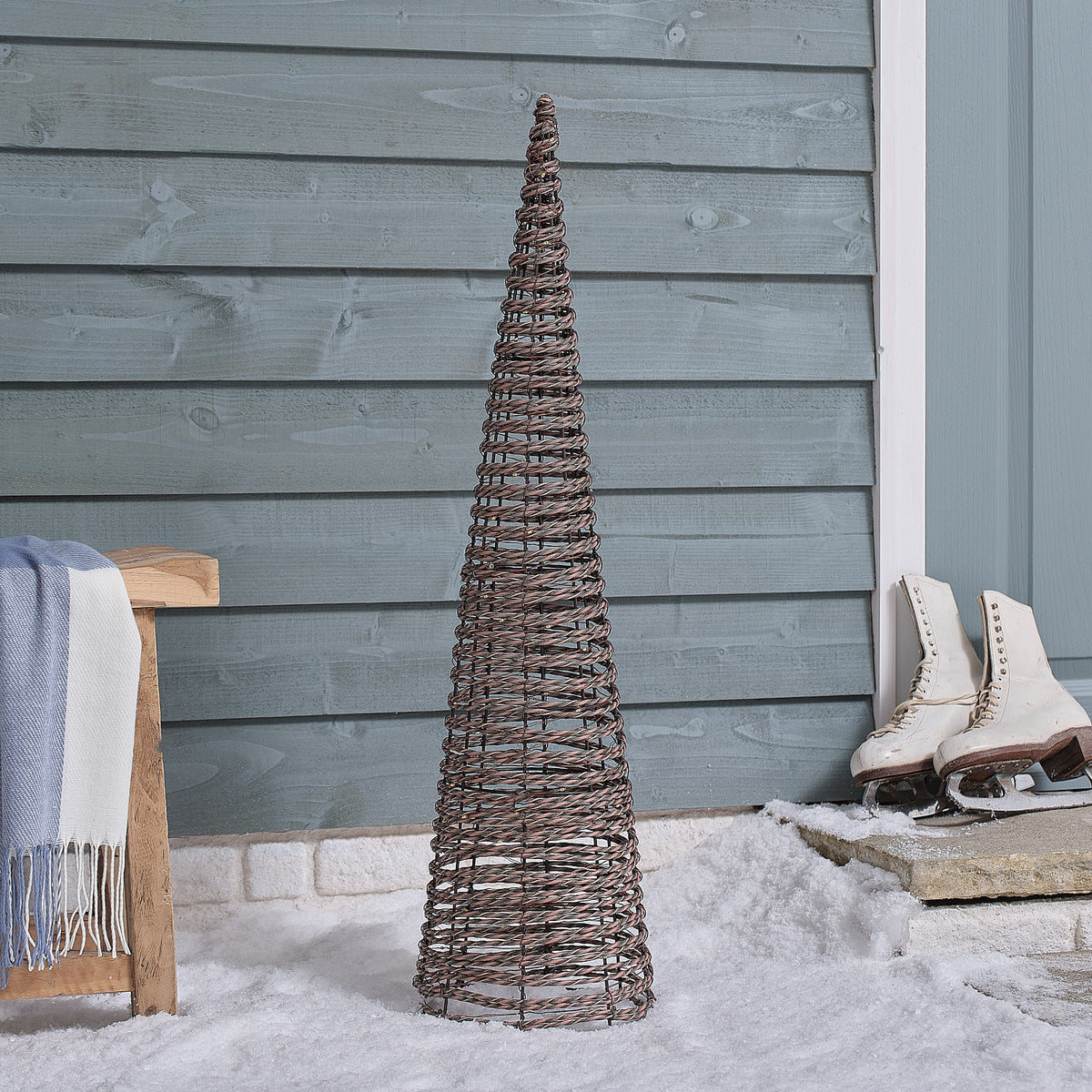 90cm Dual LED Pateley Rattan Cone Outdoor Christmas Decoration