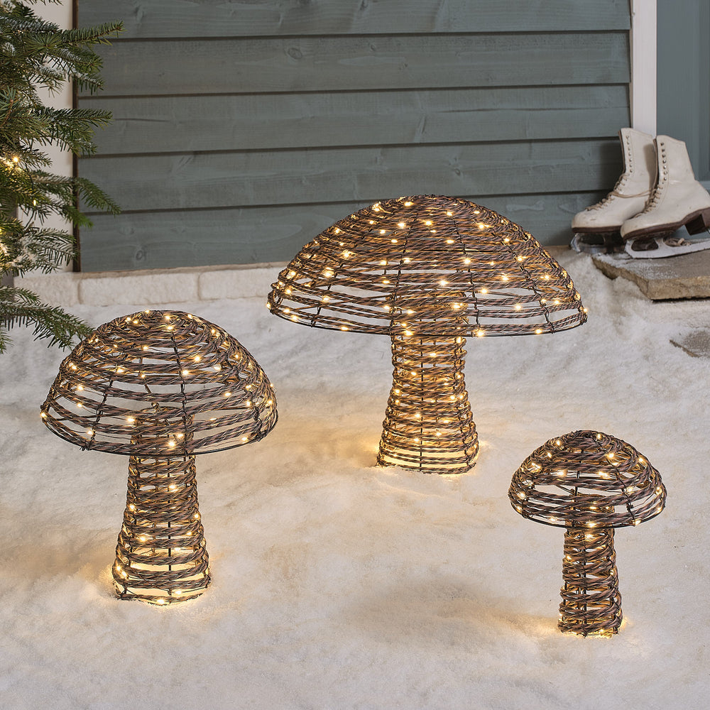 Pateley Rattan Dual LED Mushroom Garden Light Trio