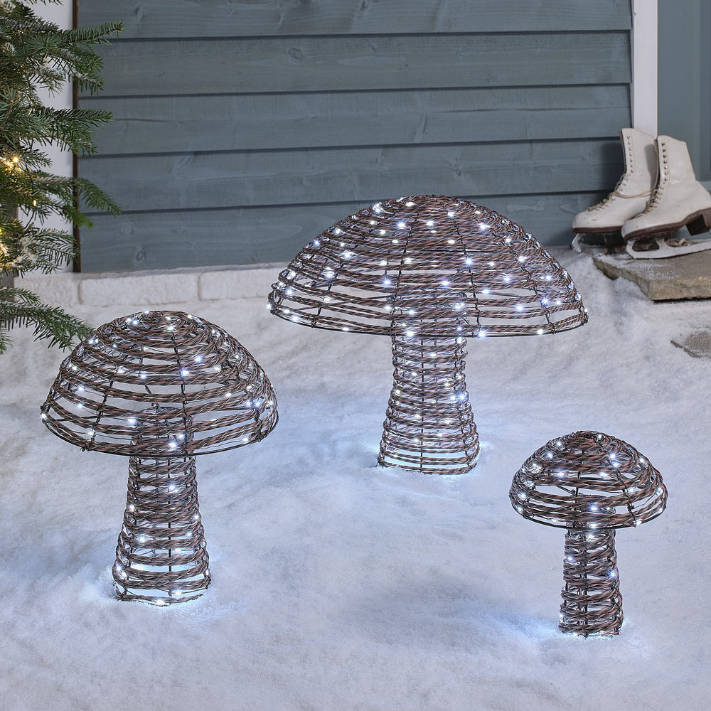 Pateley Rattan Dual LED Mushroom Garden Light Trio
