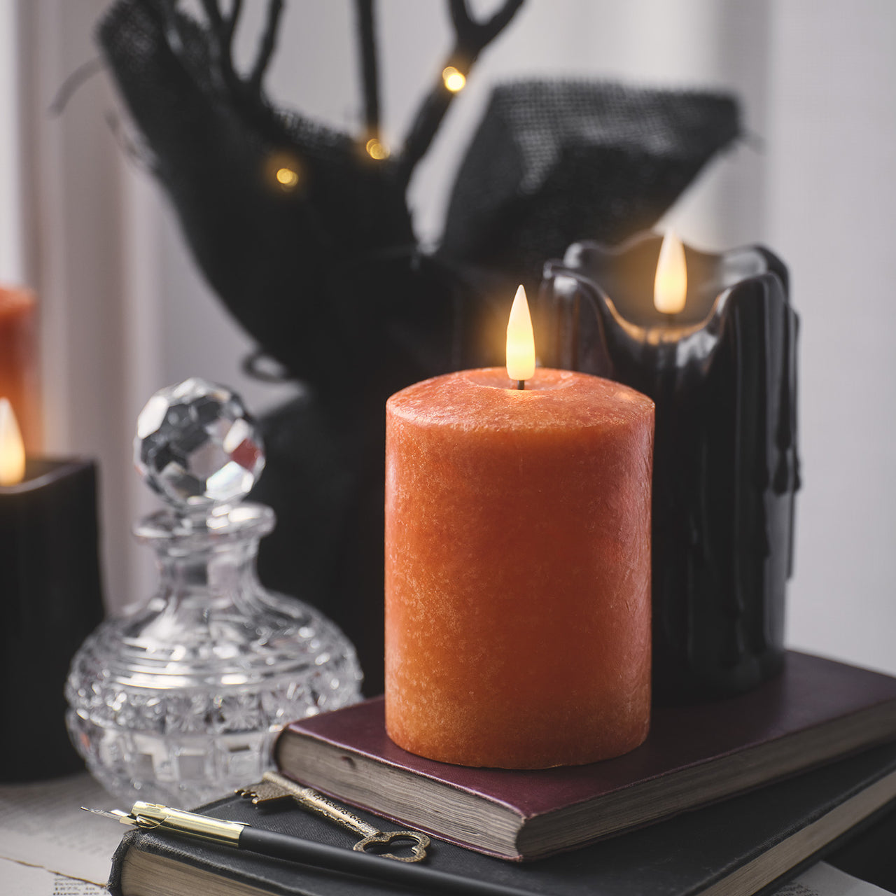 TruGlow® Black Dripping Wax LED Pillar Candle Trio