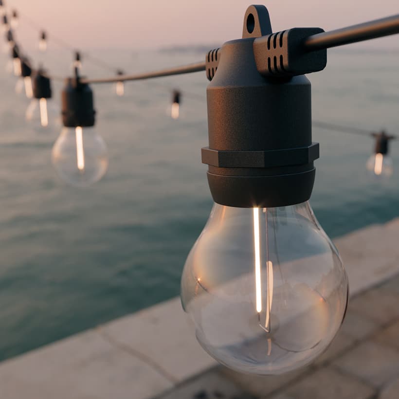 20 Edinburgh Solar Festoon Lights with USB Rechargeable Solar Panel