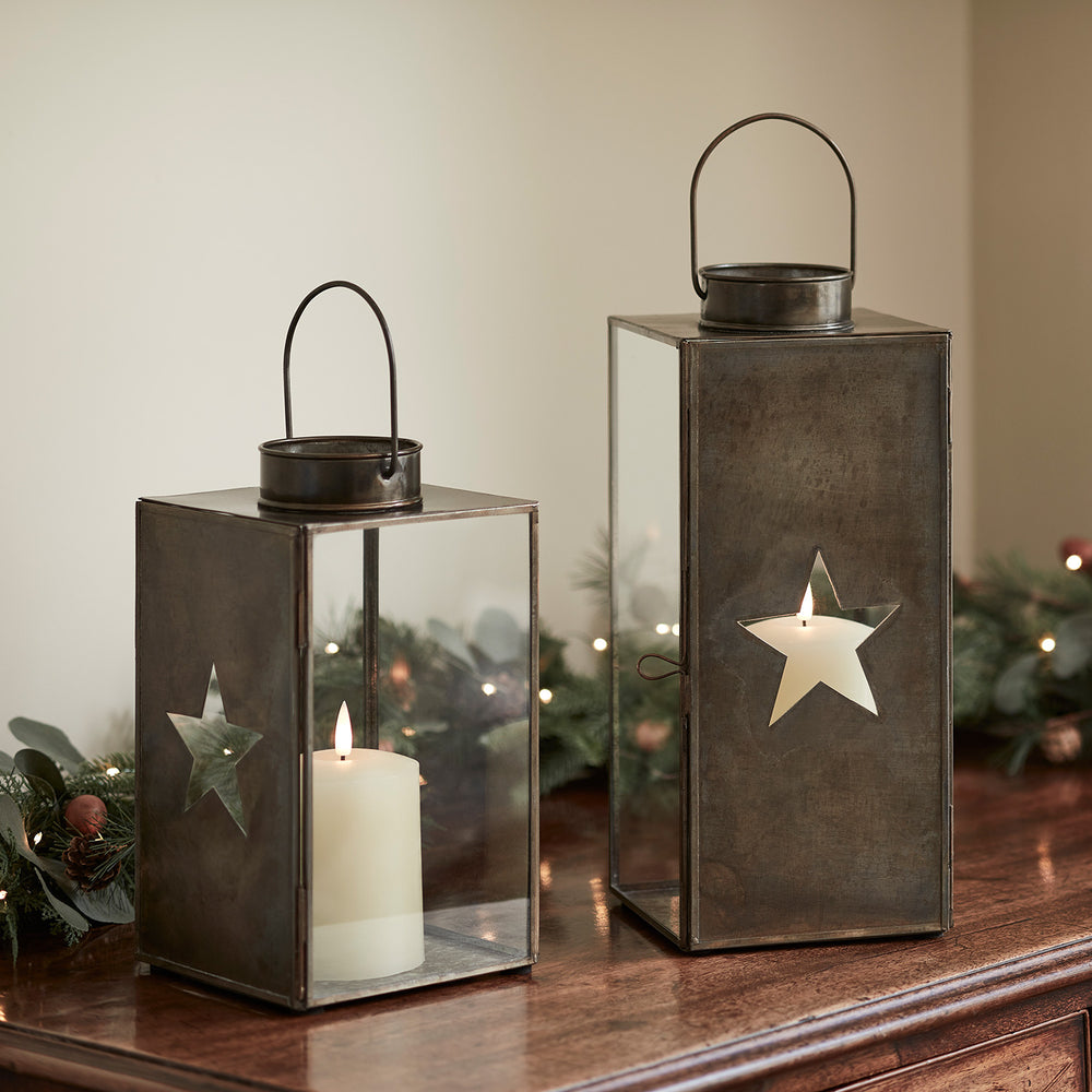 Antique Brass Star Glass Lantern & TruGlow® Candle Bundle