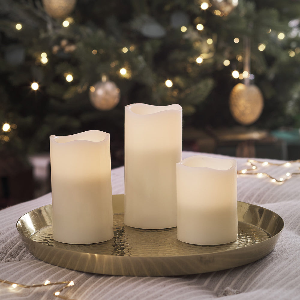 3 Wax Battery Operated LED Pillar Candles