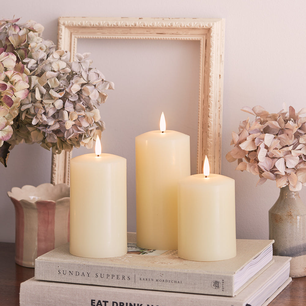 TruGlow® Ivory Real Wax LED Pillar Candle Trio