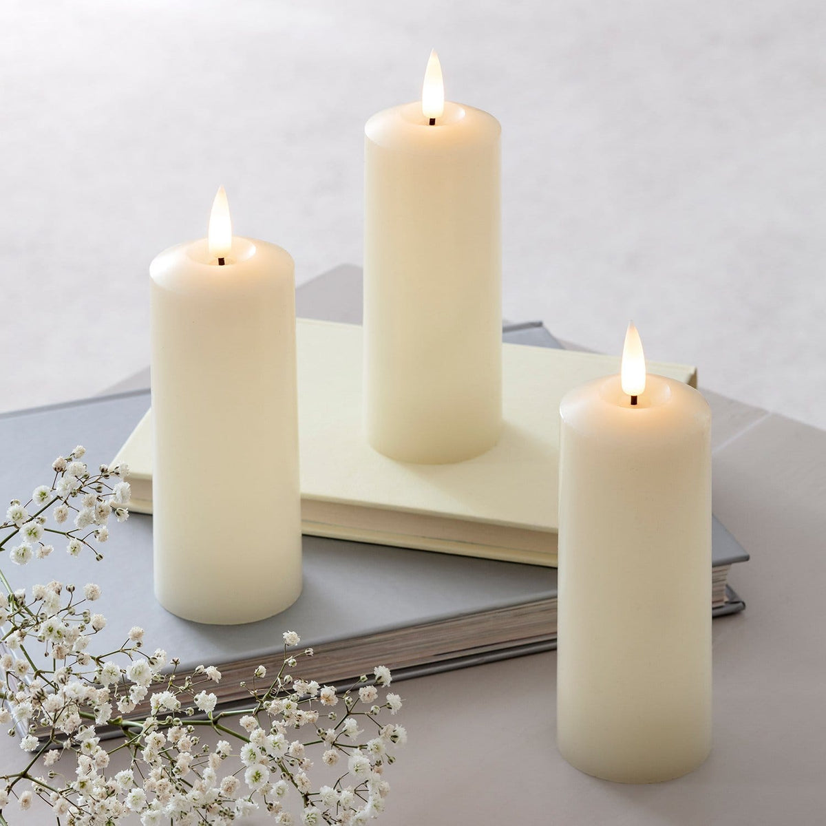 Slender Ivory LED Pillar Candle Trio - second product view