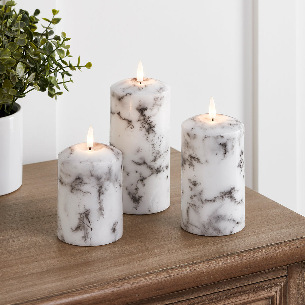 TruGlow® Marble LED Pillar Candle Trio With Remote