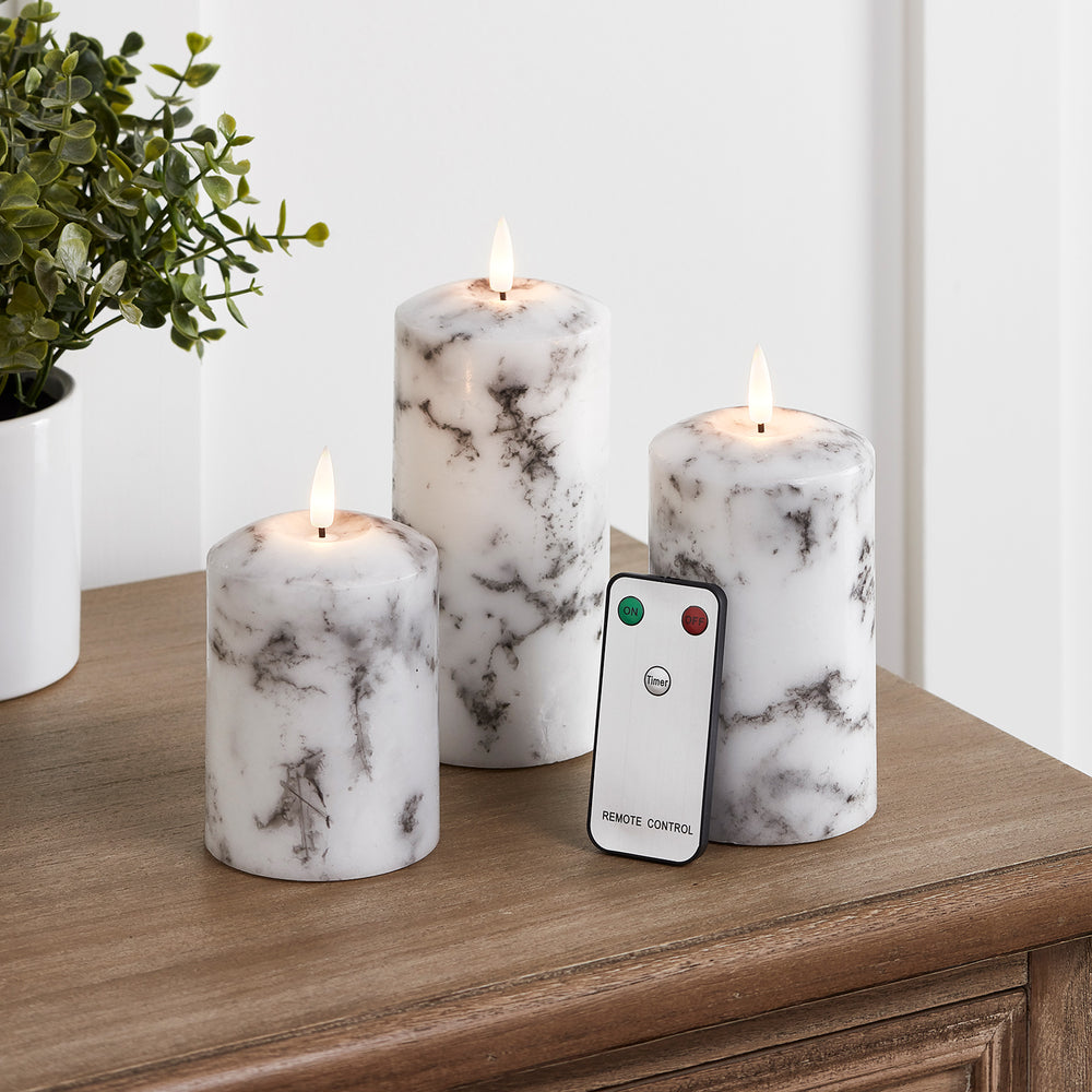 TruGlow® Marble LED Pillar Candle Trio With Remote
