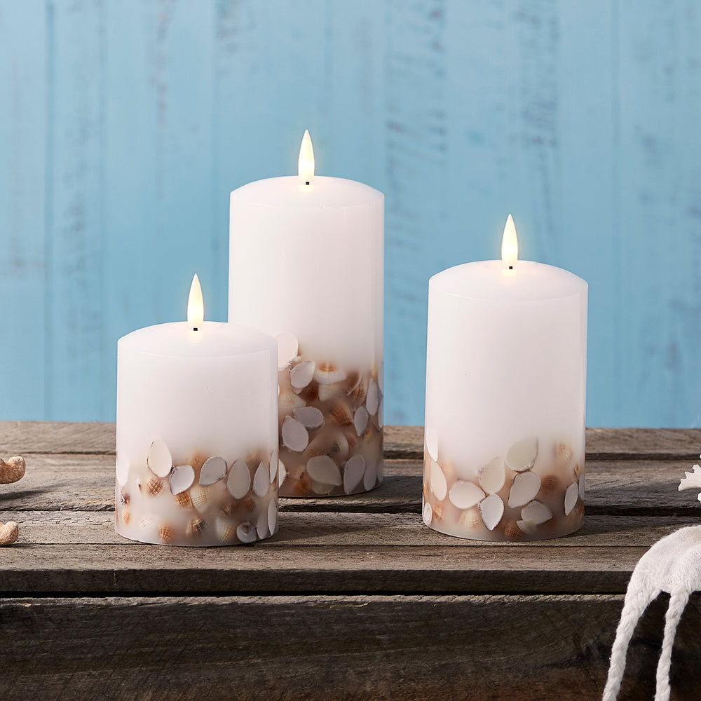 TruGlow® Shell LED Pillar Candle Trio with Remote Control