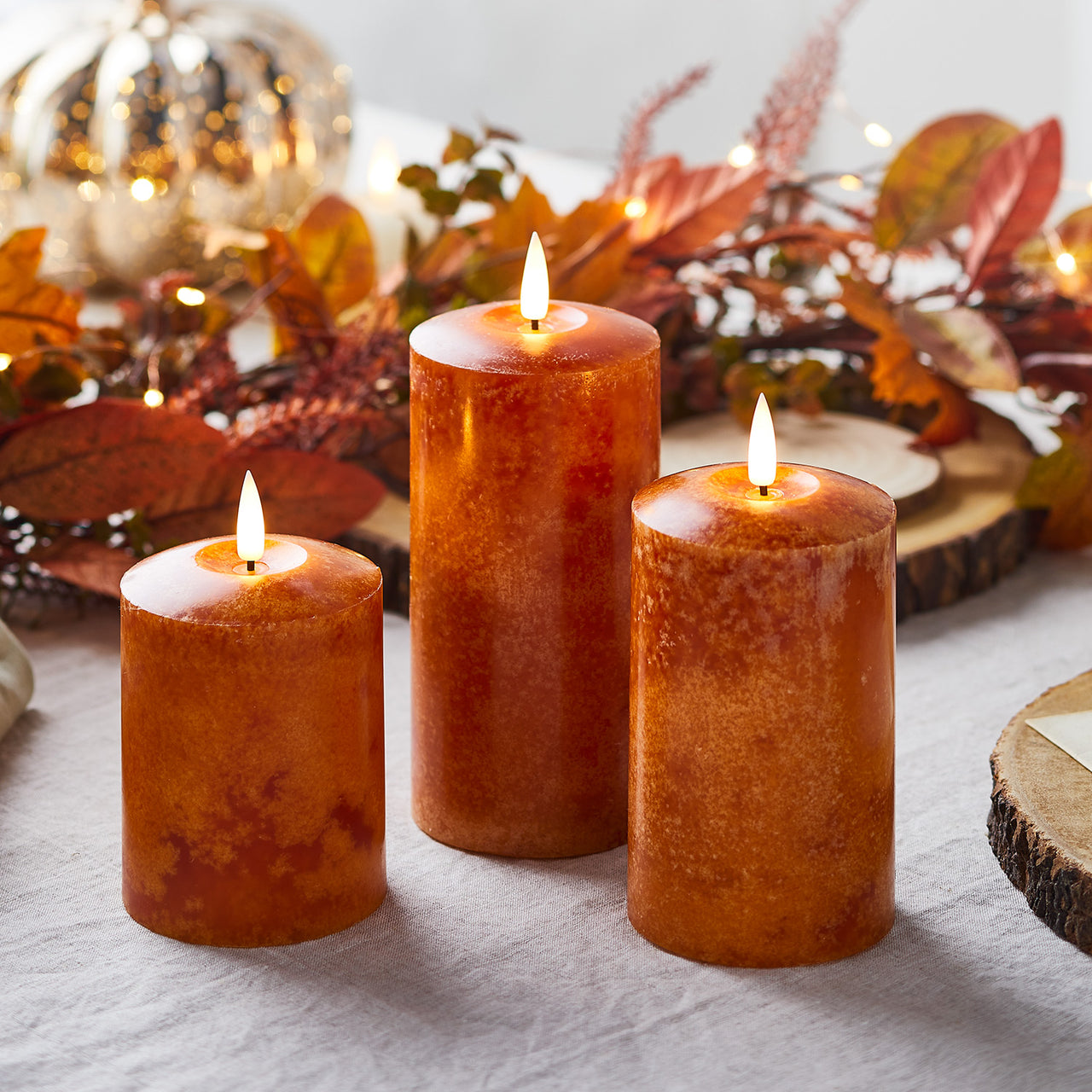 TruGlow® Mottled Orange LED Autumn Candle Trio