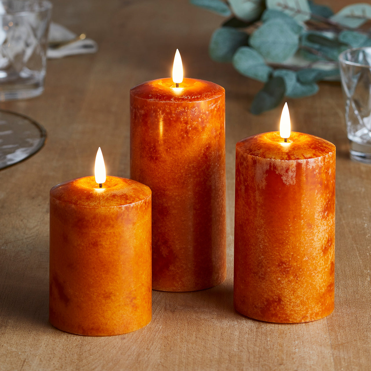 TruGlow® Mottled Orange LED Autumn Candle Trio