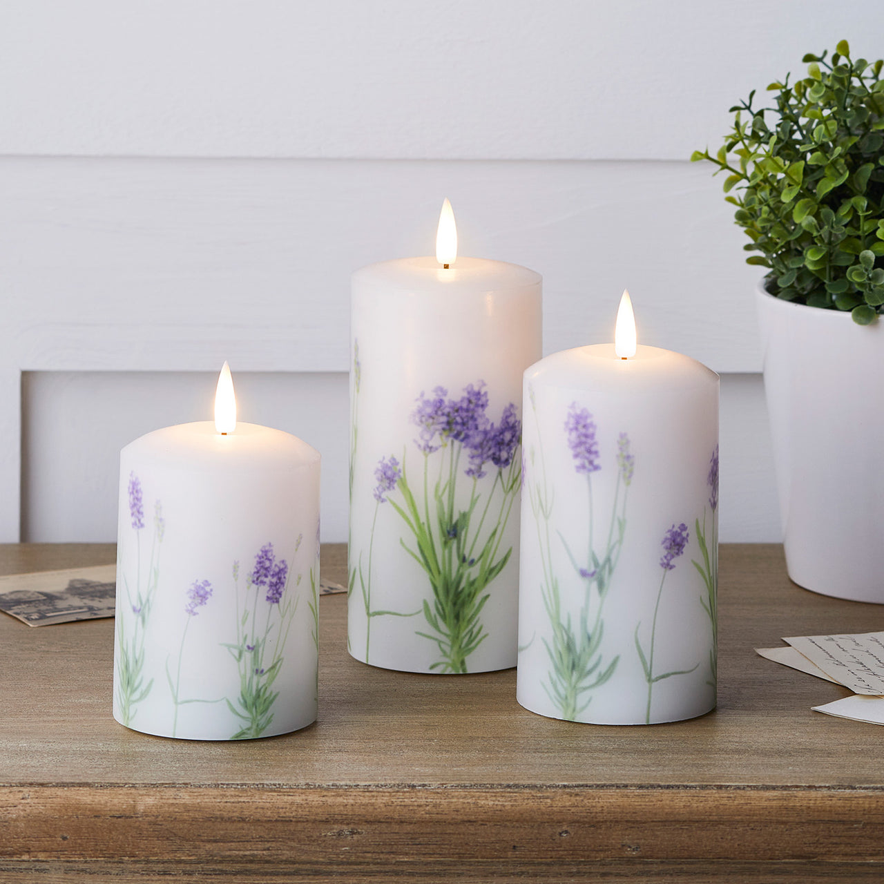 TruGlow® Lavender LED Pillar Candle Trio with Remote Control
