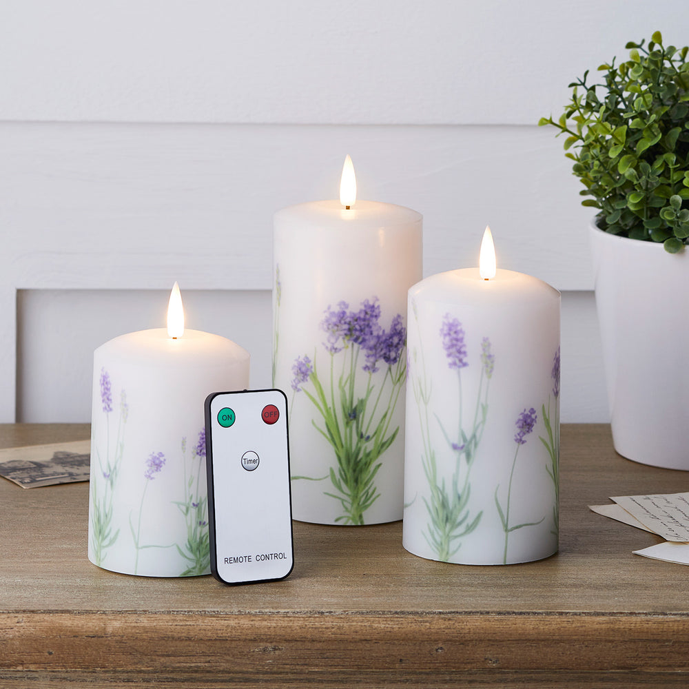 TruGlow® Lavender LED Pillar Candle Trio with Remote Control