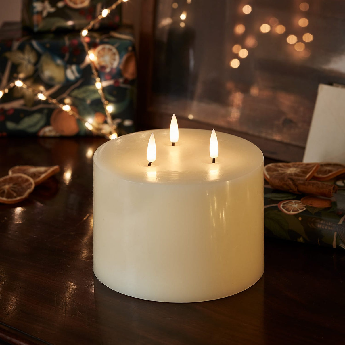 Ivory Three Wick LED Candle - styled product view