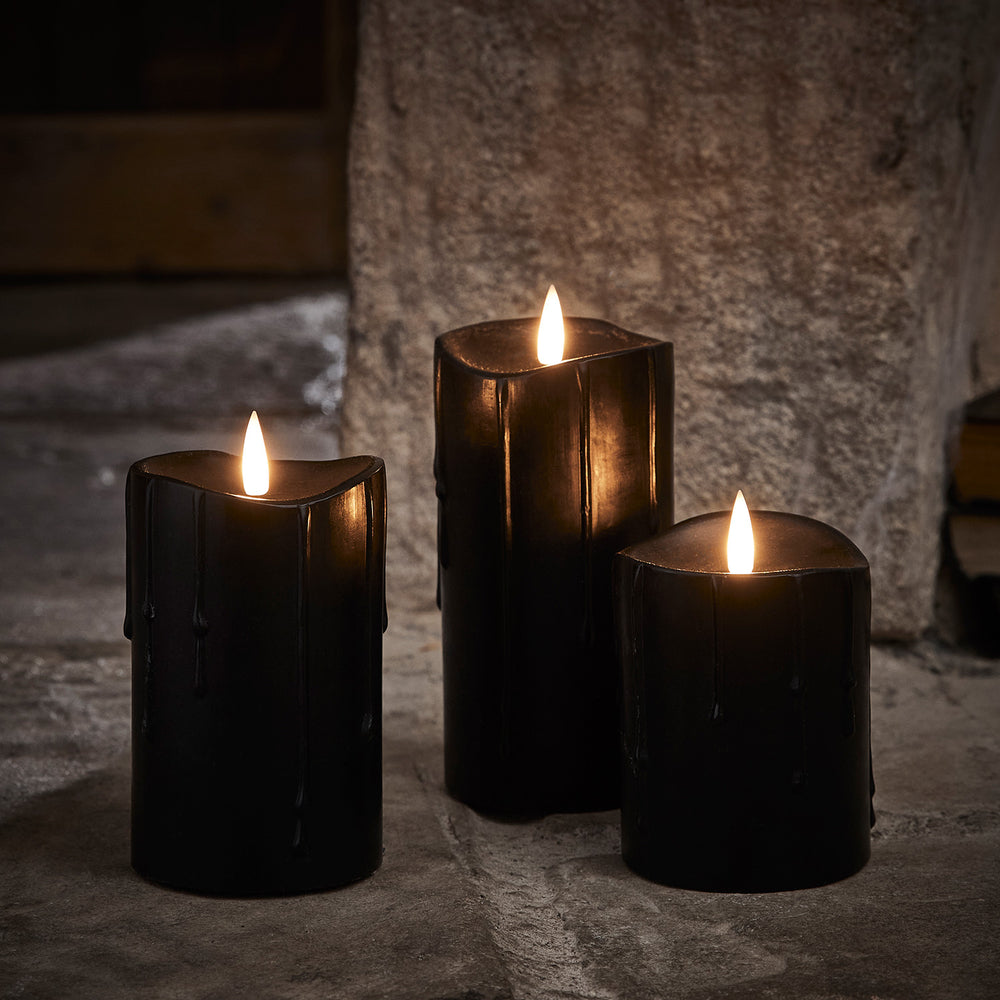 TruGlow® Black Dripping Wax LED Pillar Candle Trio