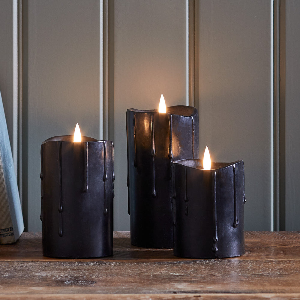 TruGlow® Black Dripping Wax LED Pillar Candle Trio